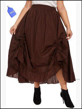 Plus Size Victorian Maxi Skirt Cotton Ruched Front Women Renaissance Medieval